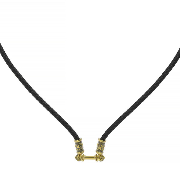 Цепь-шнурок кожа из лимонного золота 585 пробы c кожаным шнурком