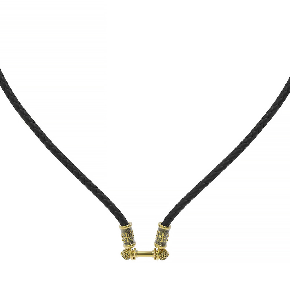 Цепь-шнурок кожа из лимонного золота 585 пробы c кожаным шнурком