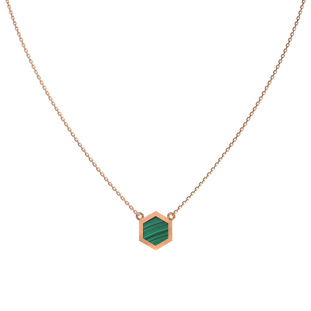 Колье из красного золота 585 пробы c малахитом