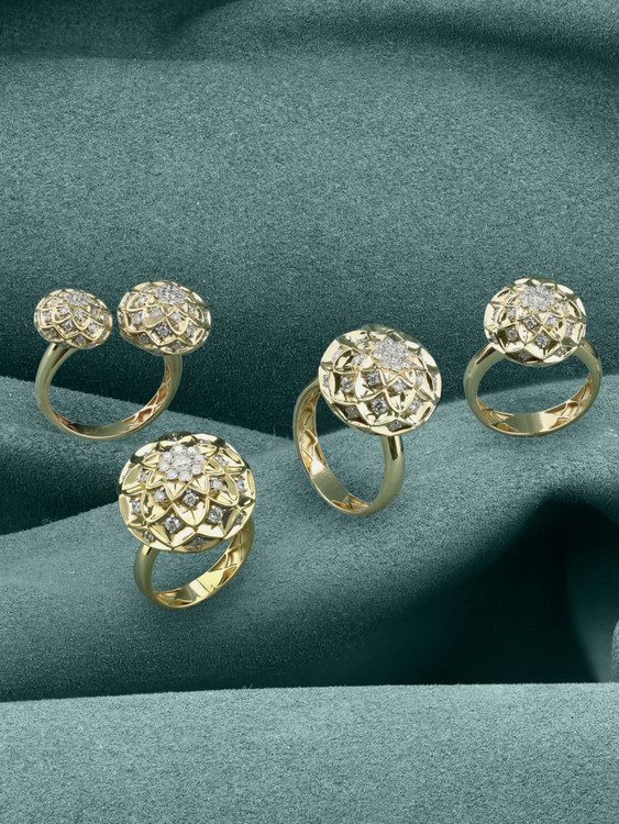 Кольцо из лимонного золота 585 пробы c бриллиантами