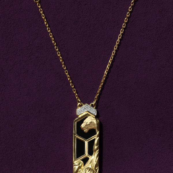 Колье из лимонного золота 585 пробы c бриллиантами и ониксом