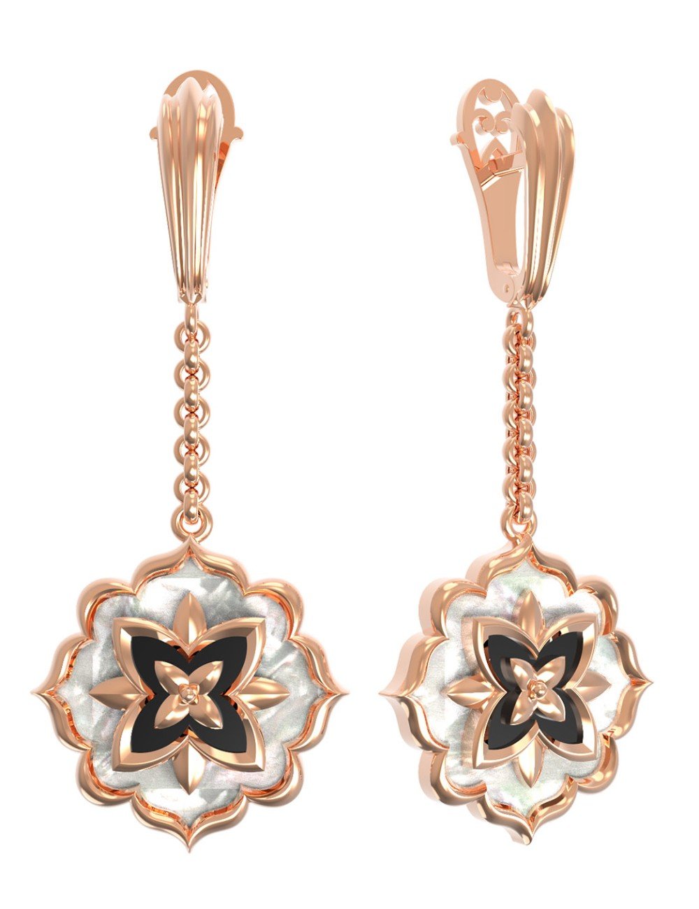 Серьги из золота c ониксом и перламутром