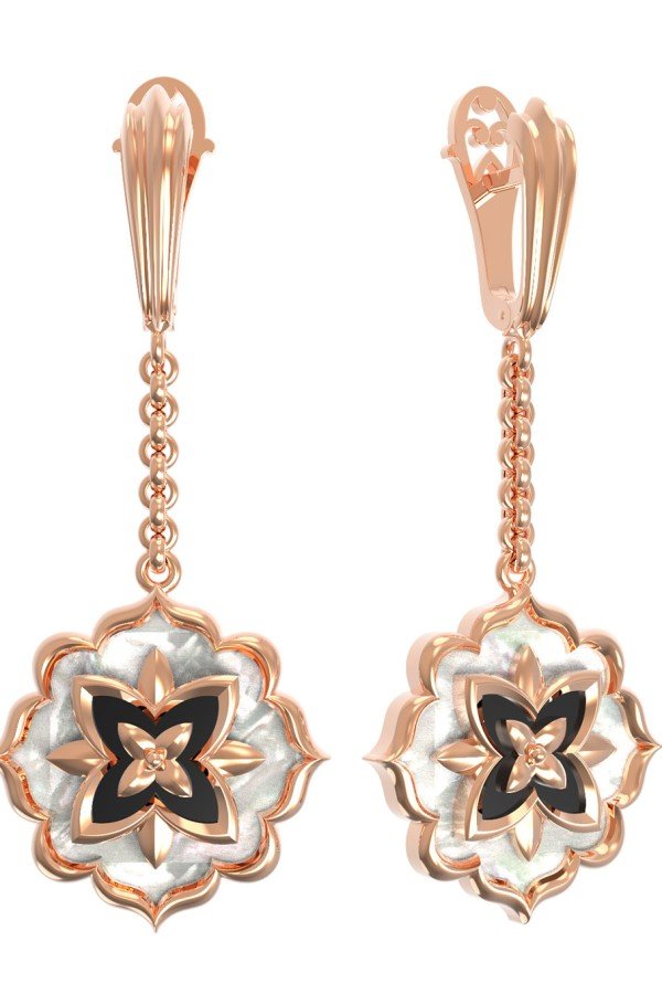 Серьги из золота c ониксом и перламутром