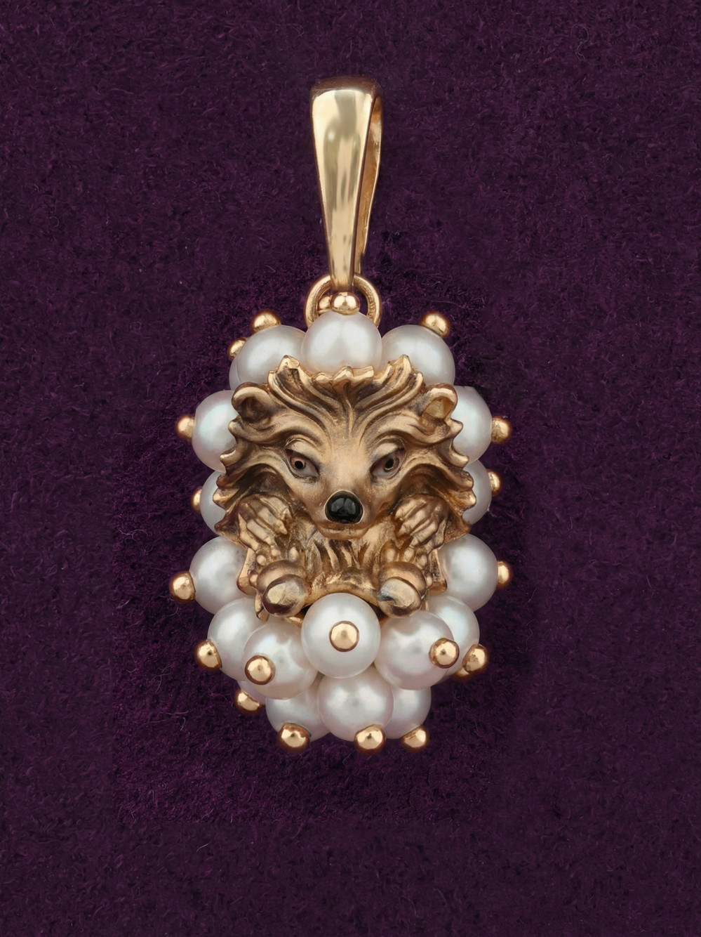 Подвеска из красного золота 585 пробы c эмалью и жемчугом