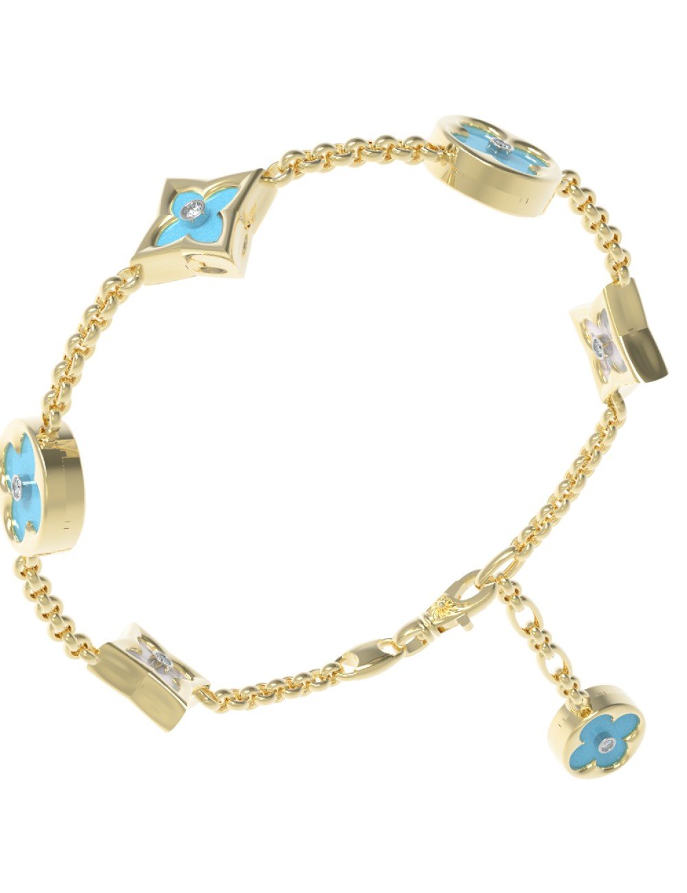 Браслет из лимонного золота c бриллиантами, бирюзой и перламутром