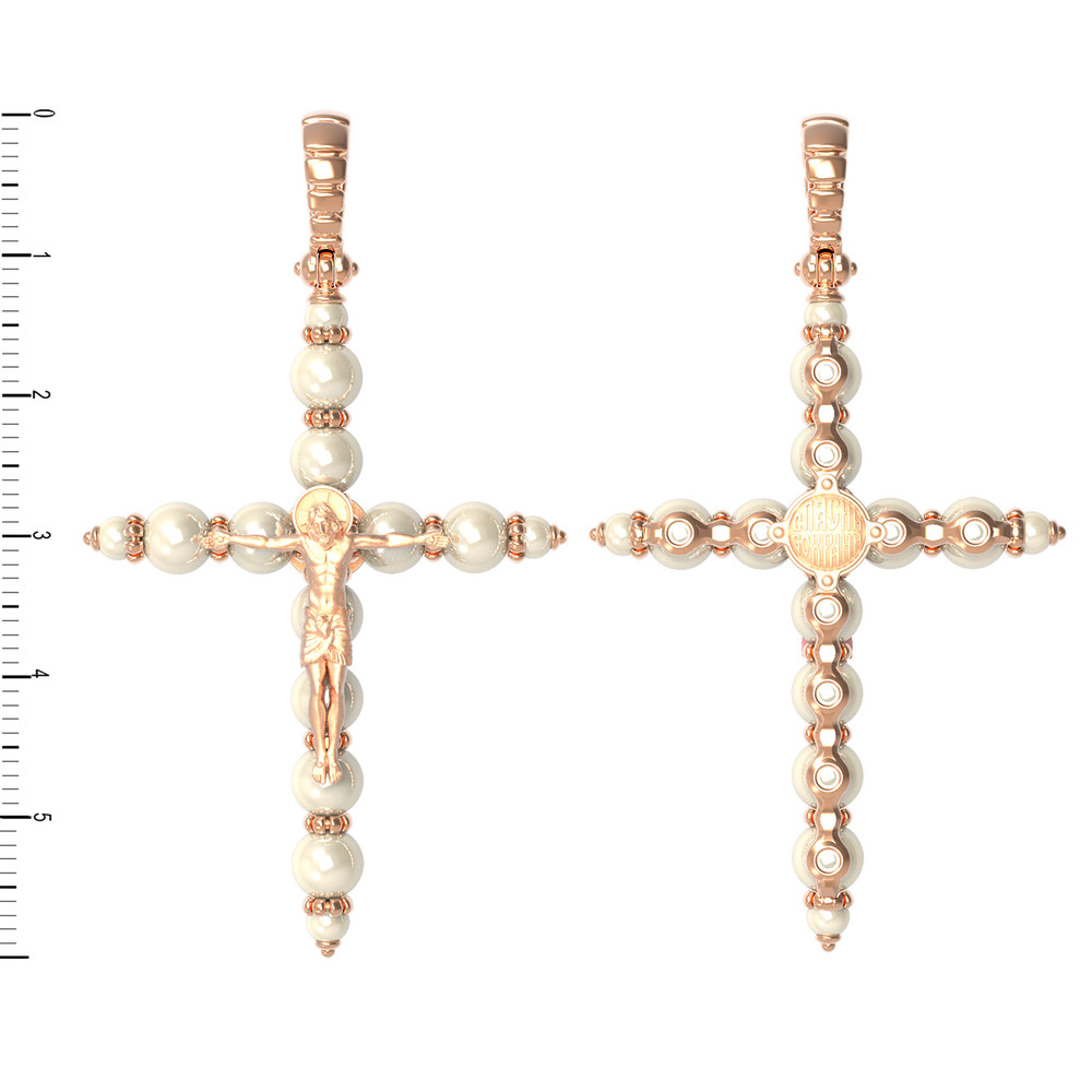 Крест из красного золота 585 пробы c жемчугом