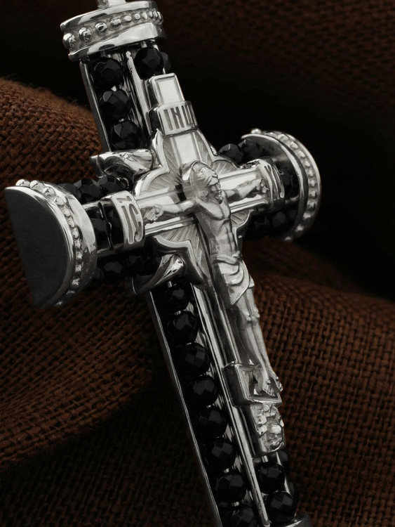 Крест из белого золота 585 пробы c ониксом