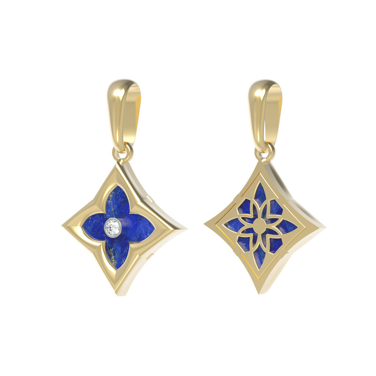 Подвеска из лимонного золота 585 пробы c бриллиантами и лазуритом