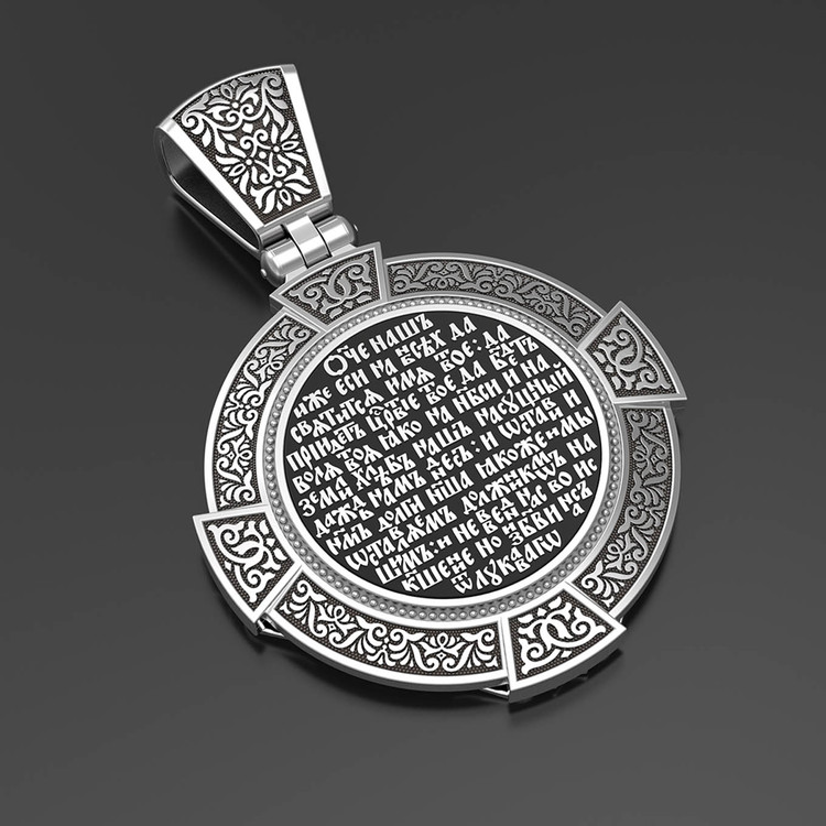 Нательная икона из белого золота 585 пробы c эмалью, иконописью и темперой