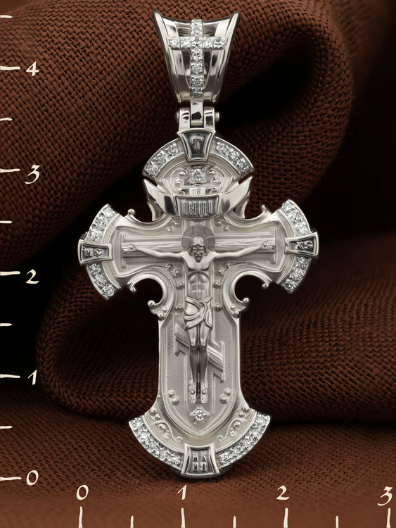 Крест из белого золота 585 пробы c бриллиантами