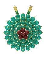 Подвеска из лимонного золота c гранатом, хризопразом и кораллом