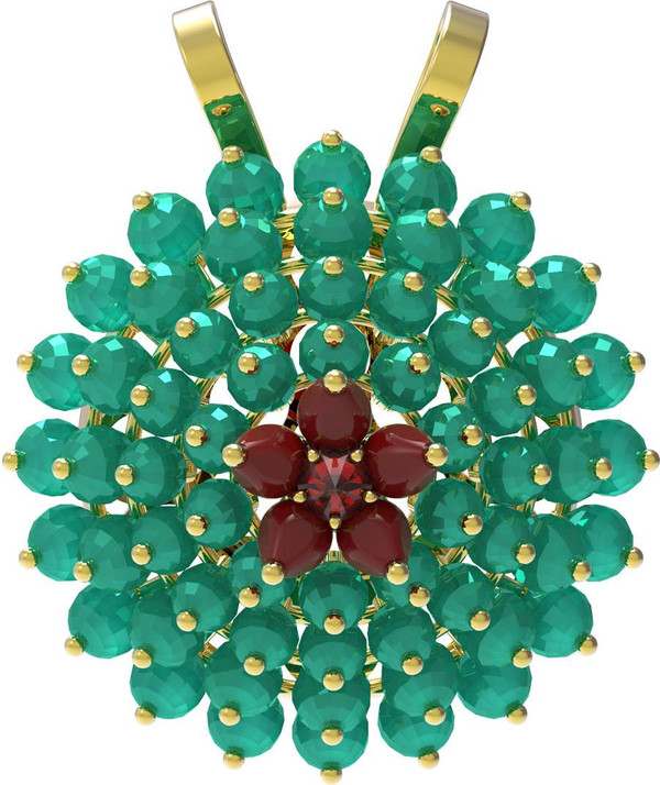 Подвеска из лимонного золота 585 пробы c гранатом, хризопразом и кораллом