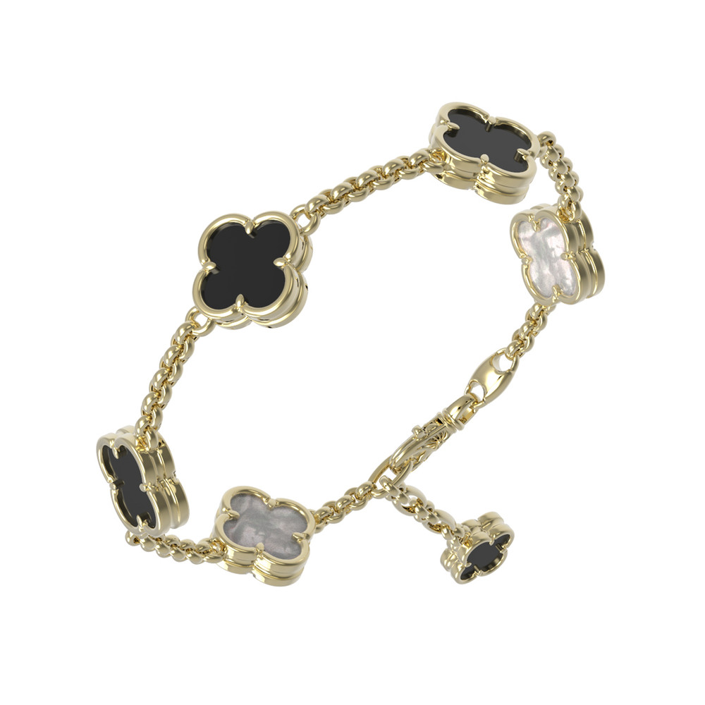 Браслет из лимонного золота 585 пробы c ониксом и перламутром