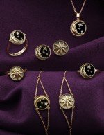 Серьги из лимонного золота c бриллиантами, ониксом и перламутром