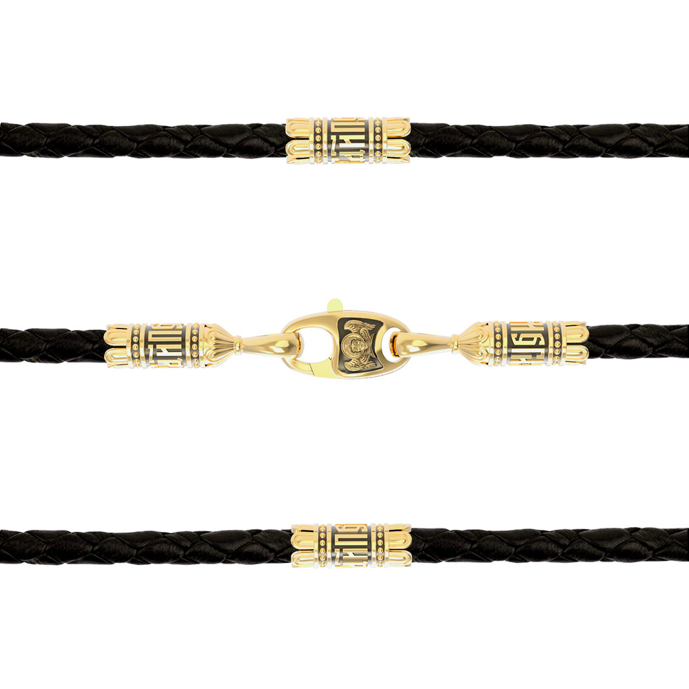 Цепь-шнурок кожа из лимонного золота 585 пробы c кожаным шнурком