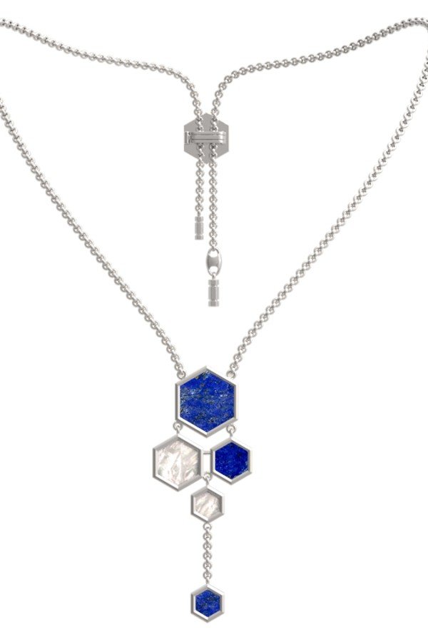 Колье из белого золота c лазуритом и перламутром