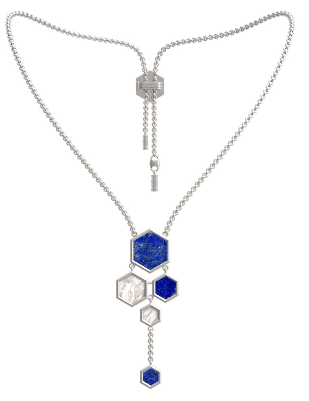 Колье из белого золота c лазуритом и перламутром