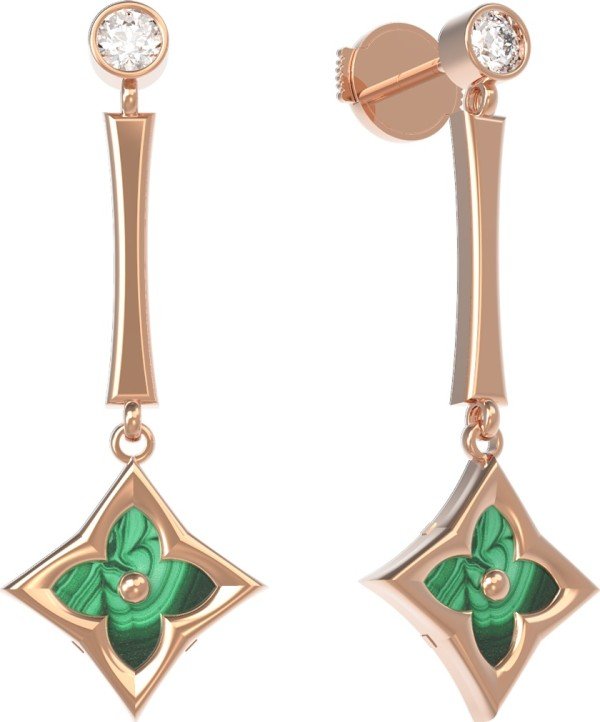 Серьги из золота c фианитом и малахитом