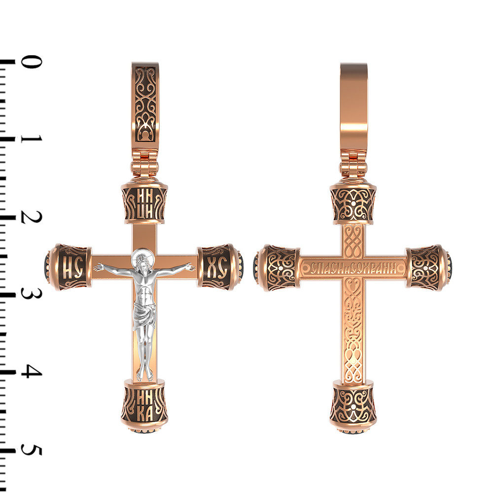 Крест из красного золота 585 пробы c ониксом