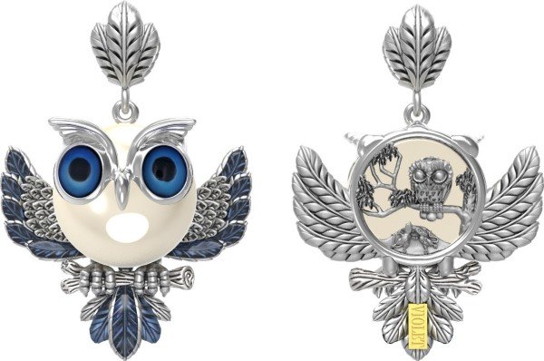 Подвеска из белого золота c эмалью и жемчугом