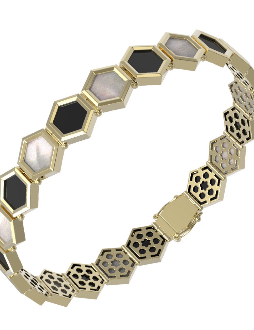 Браслет из лимонного золота c ониксом и перламутром