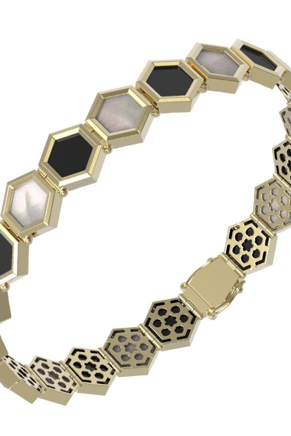 Браслет из лимонного золота c ониксом и перламутром