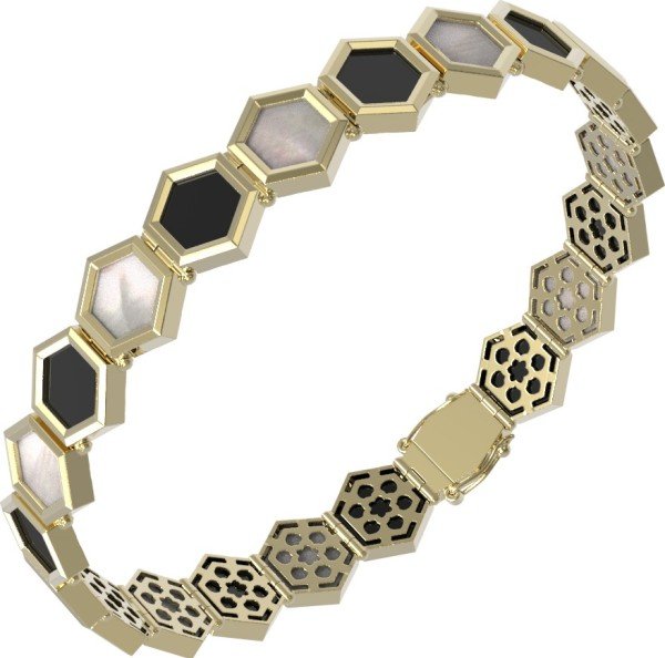 Браслет из лимонного золота c ониксом и перламутром