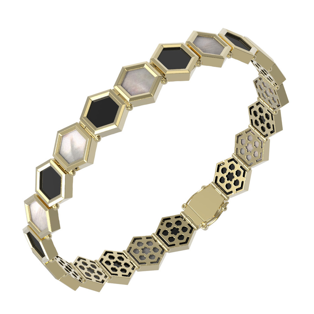 Браслет из лимонного золота 585 пробы c ониксом и перламутром