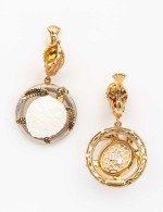 Серьги из золота c эмалью и бивнем мамонта