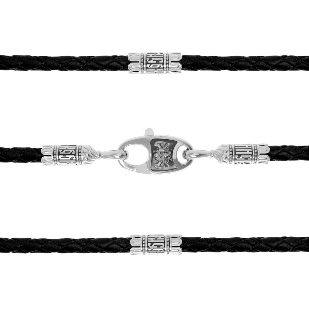 Цепь-шнурок кожа из белого золота 585 пробы c кожаным шнурком