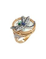 Кольцо из золота c сапфиром, эмалью и перламутром