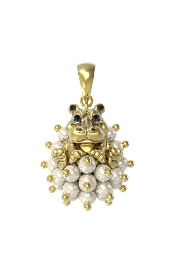 Подвеска из лимонного золота c эмалью и жемчугом