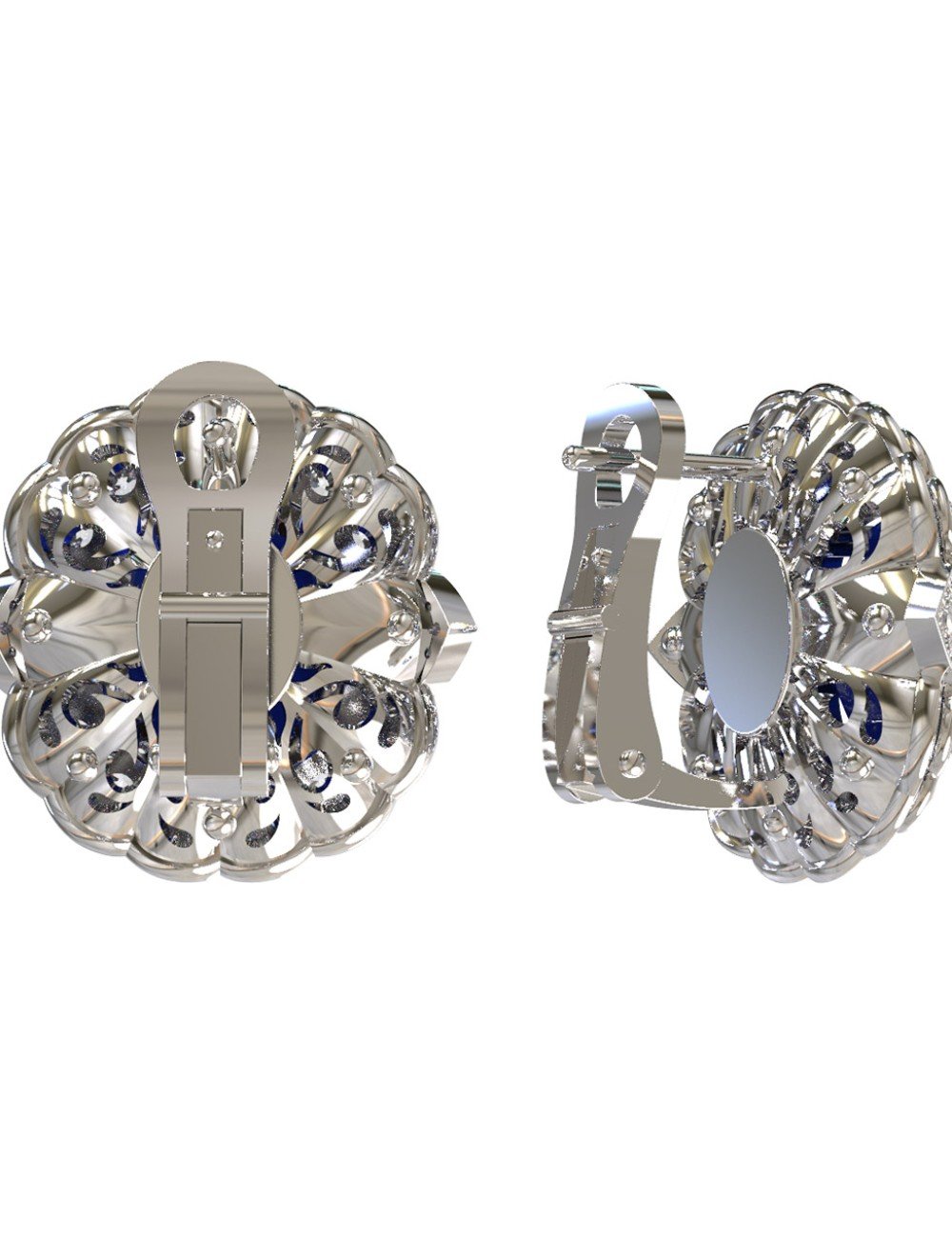 Серьги из белого золота c бриллиантами и сапфиром