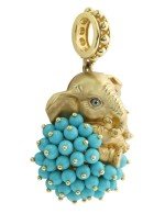 Подвеска из лимонного золота c эмалью и бирюзой