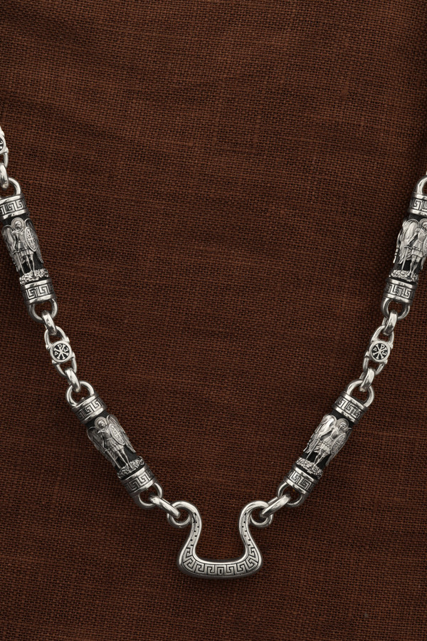 Цепь из белого золота 585 пробы c эмалью и эбеновым деревом