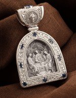 Образок из белого золота c эмалью и сапфиром