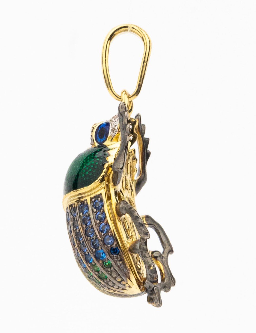 Подвеска из лимонного золота c эмалью, фианитом, турмалином и сапфиром