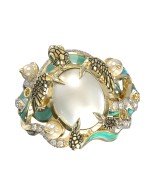 Кольцо из лимонного золота c эмалью, бриллиантами, жемчугом и перламутром