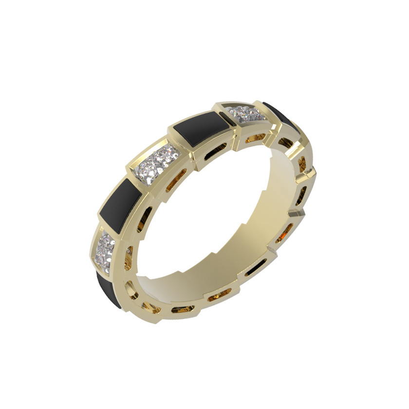 Кольцо из лимонного золота 585 пробы c бриллиантами и ониксом