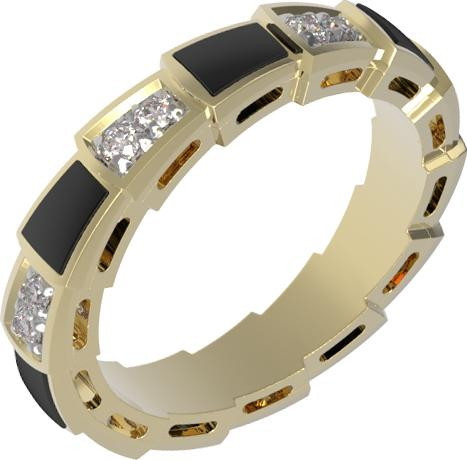 Кольцо из лимонного золота 585 пробы c бриллиантами и ониксом