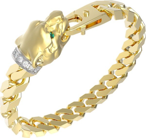 Браслет из лимонного золота c бриллиантами и изумрудом