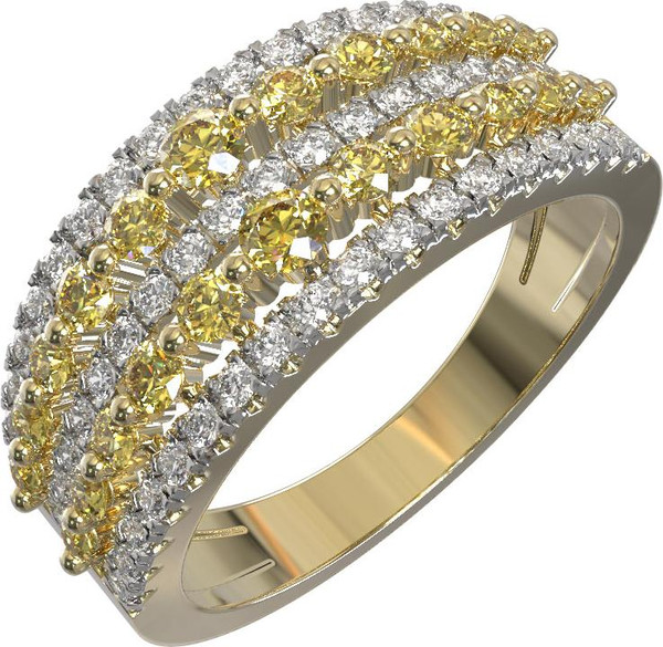 Кольцо из лимонного золота 585 пробы c бриллиантами и сапфиром