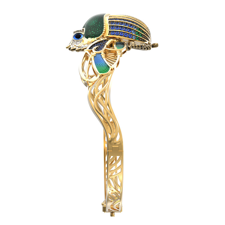 Браслет из лимонного золота 585 пробы c эмалью, фианитом, турмалином и эмалью