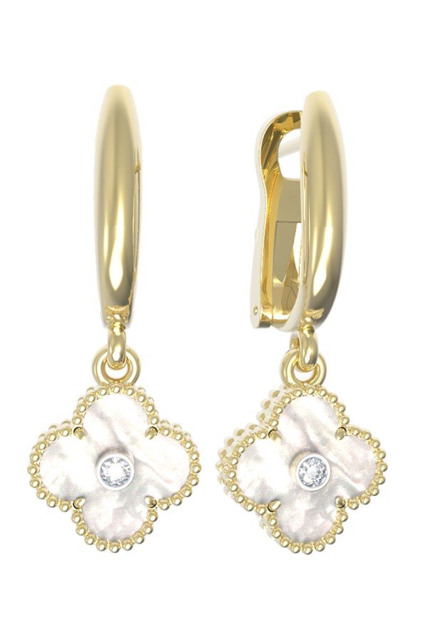 Серьги из лимонного золота c бриллиантами и перламутром