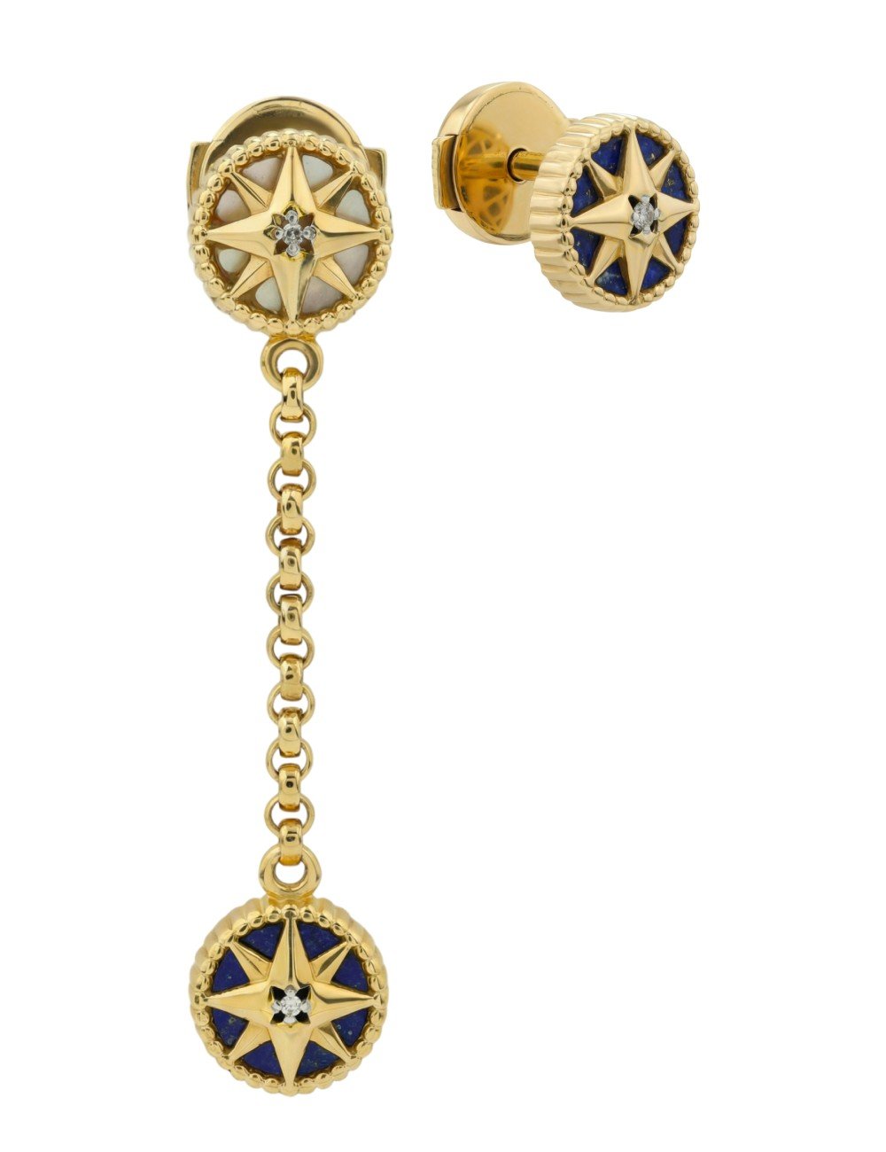 Серьги из лимонного золота c бриллиантами, лазуритом и перламутром