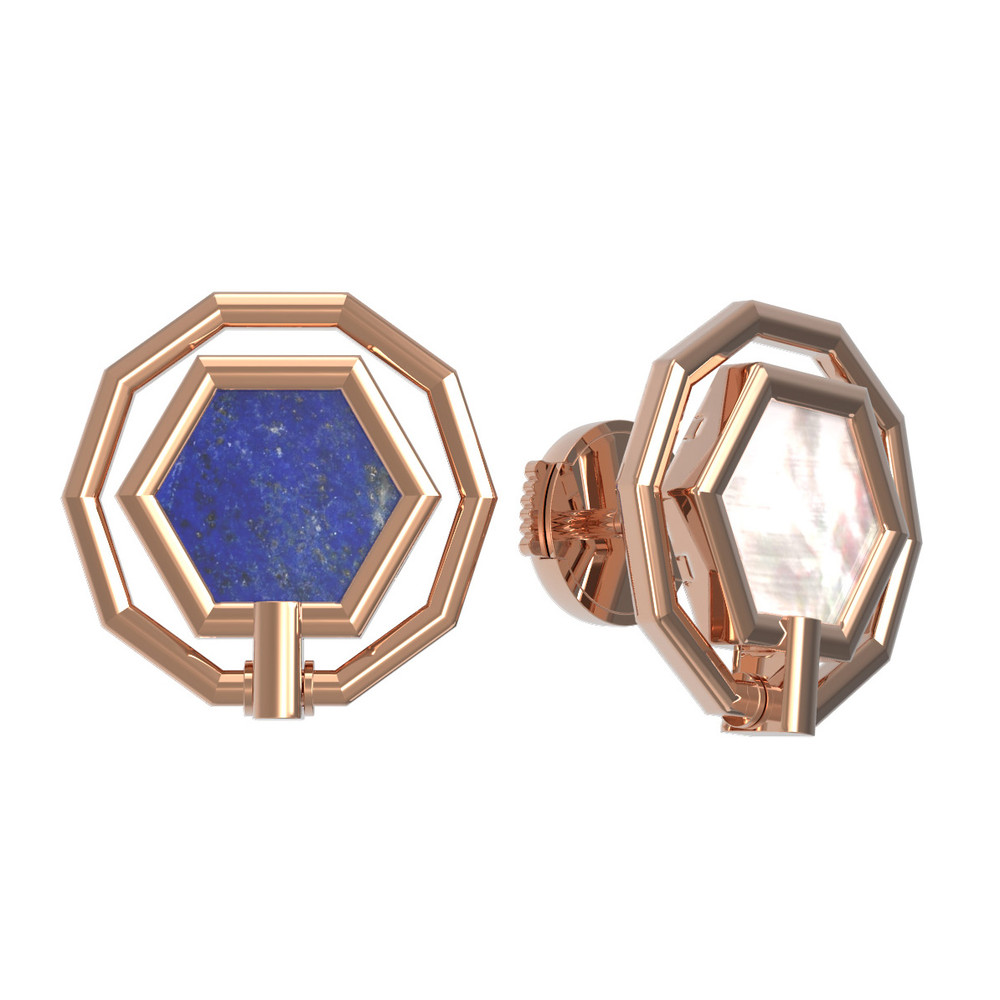 Серьги из красного золота 585 пробы c лазуритом и перламутром