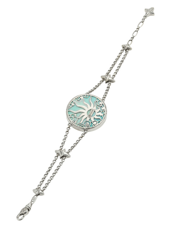 Браслет из белого золота 585 пробы c бирюзой и перламутром