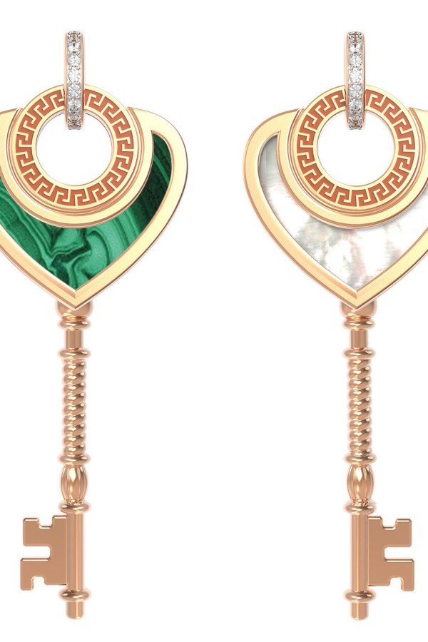 Подвеска из золота c фианитом, малахитом и перламутром