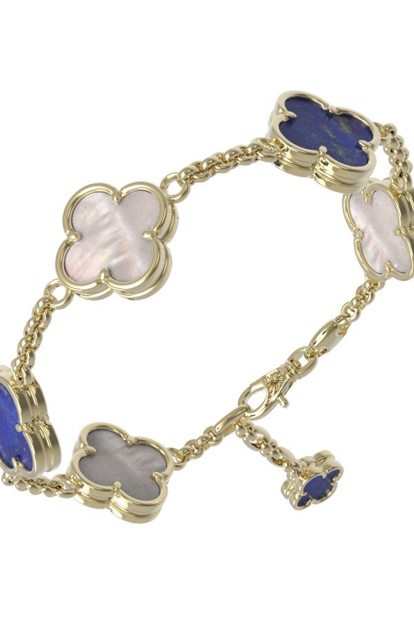 Браслет из лимонного золота c лазуритом и перламутром