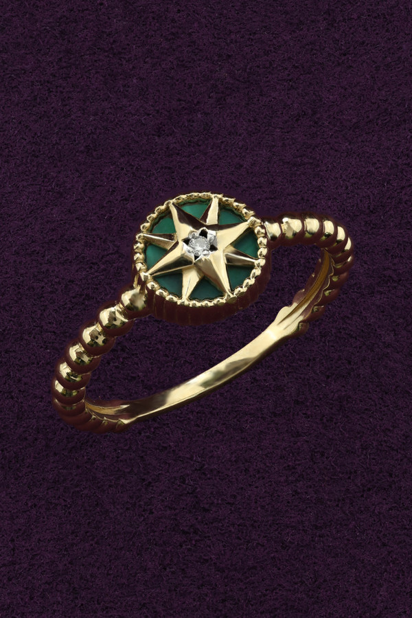 Кольцо из лимонного золота 585 пробы c бриллиантами и малахитом